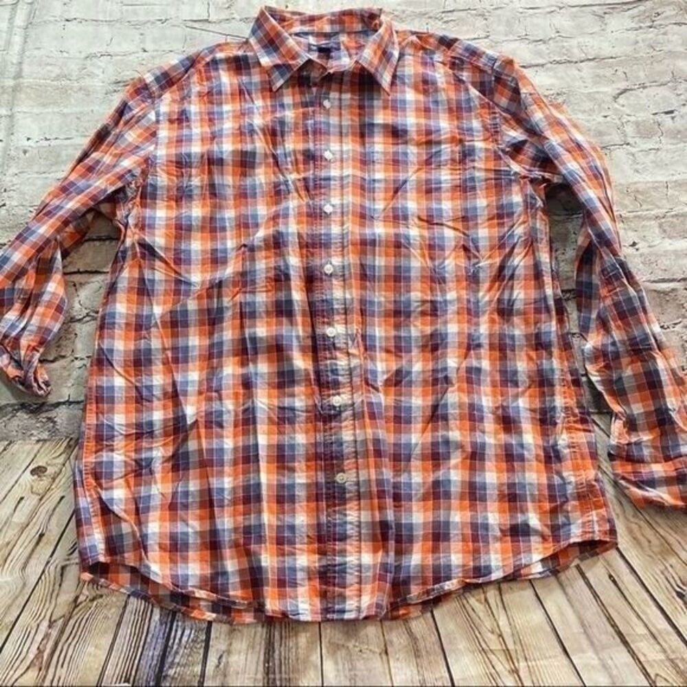 GAP Shirt Men's Sz.XL Orange Plaid‎ Classic Fit Casual Button Down Preppy